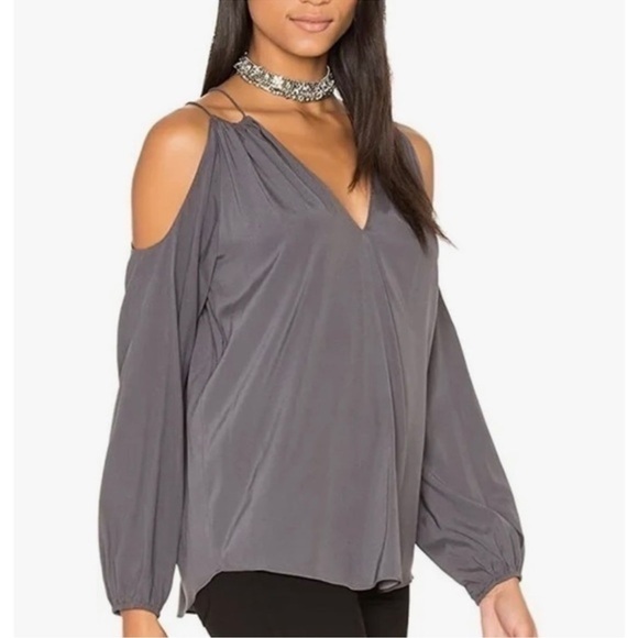 Ramy Brook Tops - Ramy Brook grey silk cold shoulder blouse size, SP